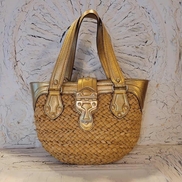 Michael Kors Straw Bag Gold Trim #04